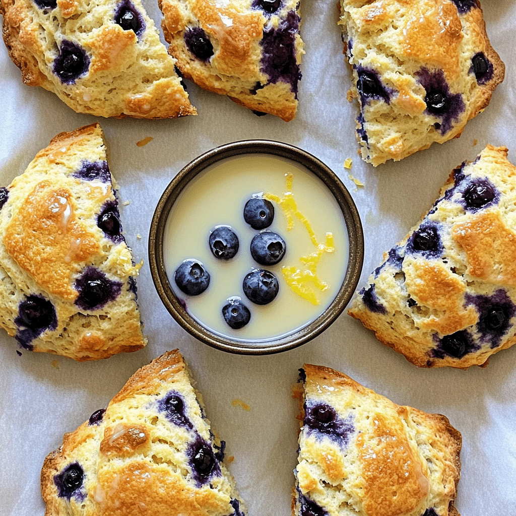 Blueberry sourdough scones on parchment with glaze
