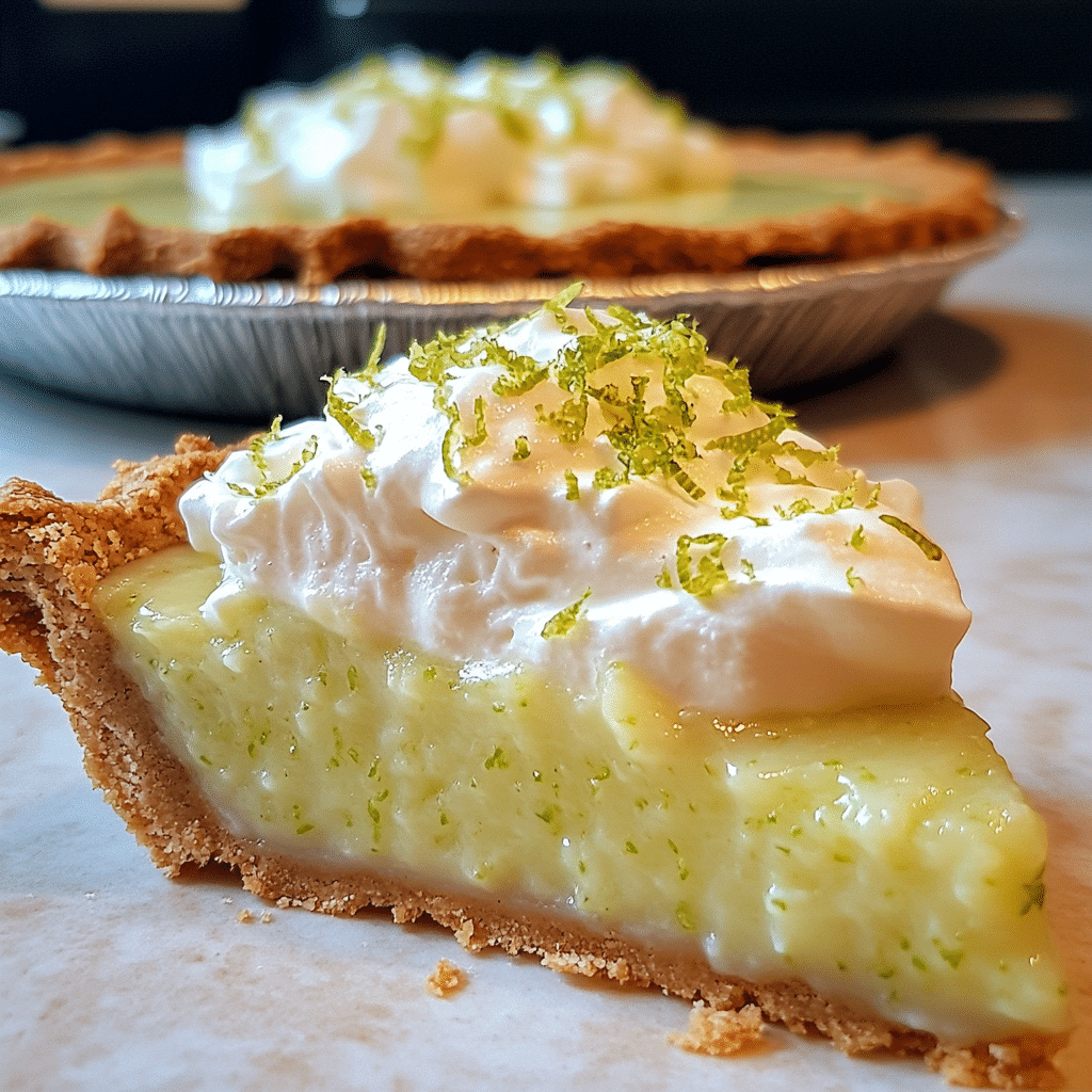 slice of key lime pie with graham cracker crust and whipped topping