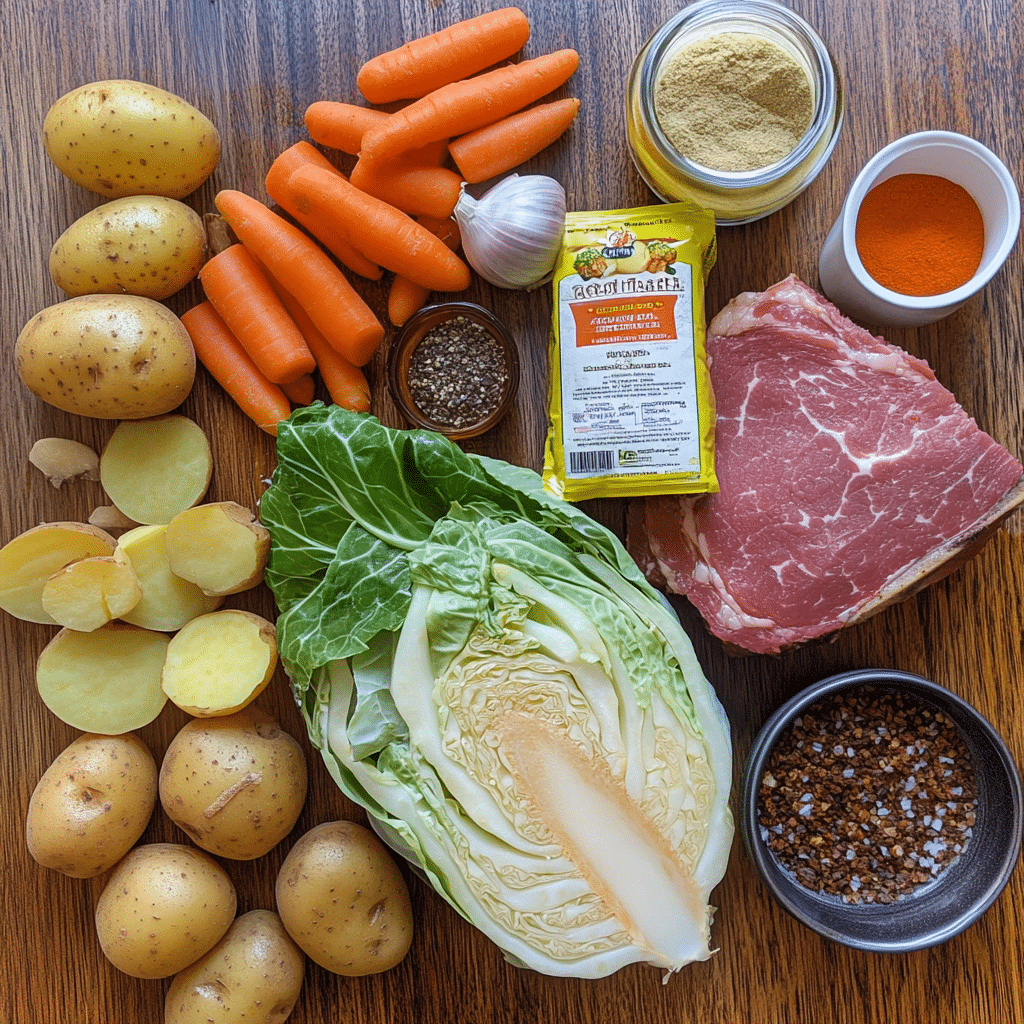 ingredients for slow cooker corned beef and cabbage