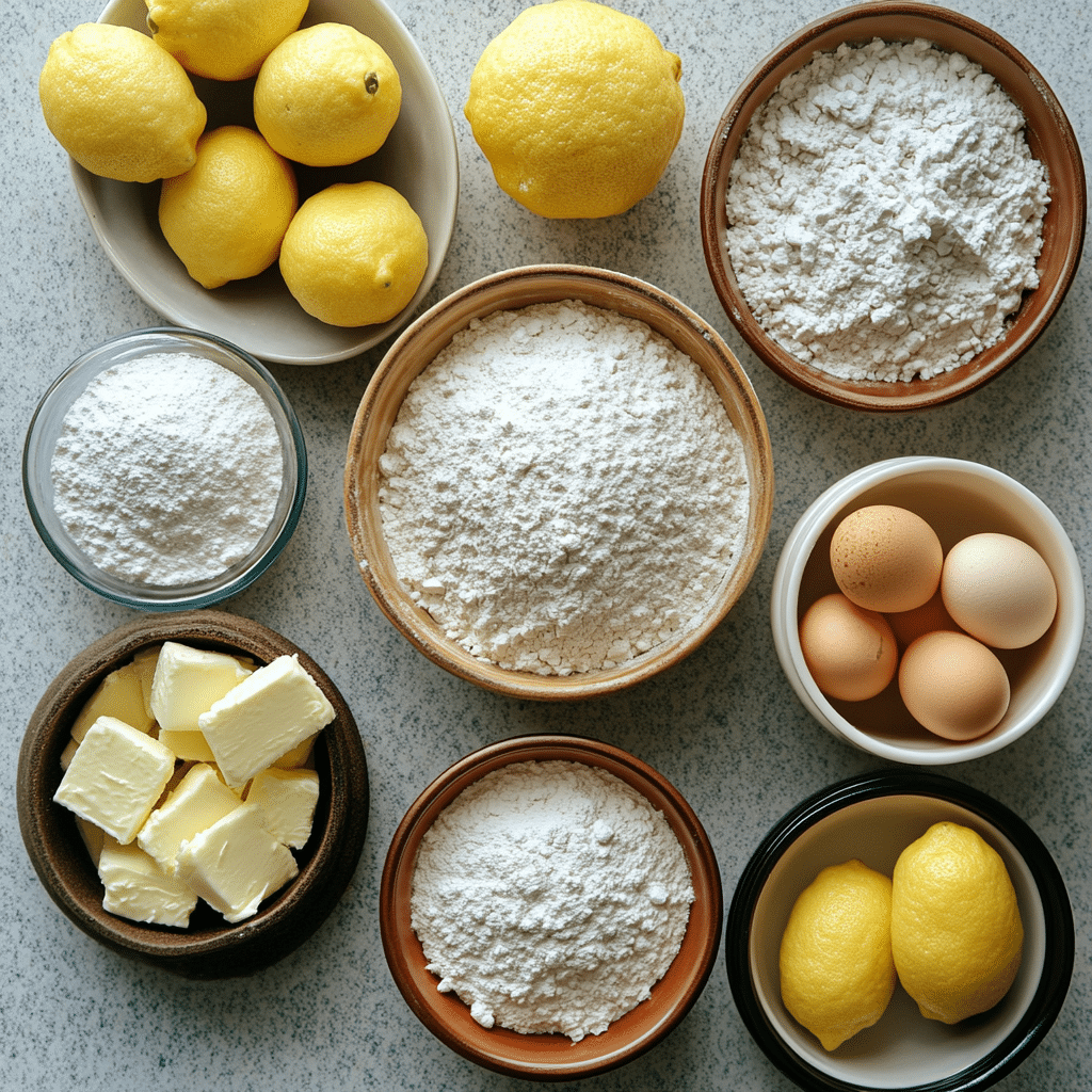 Ingredients laid out for lemon crinkle cookies