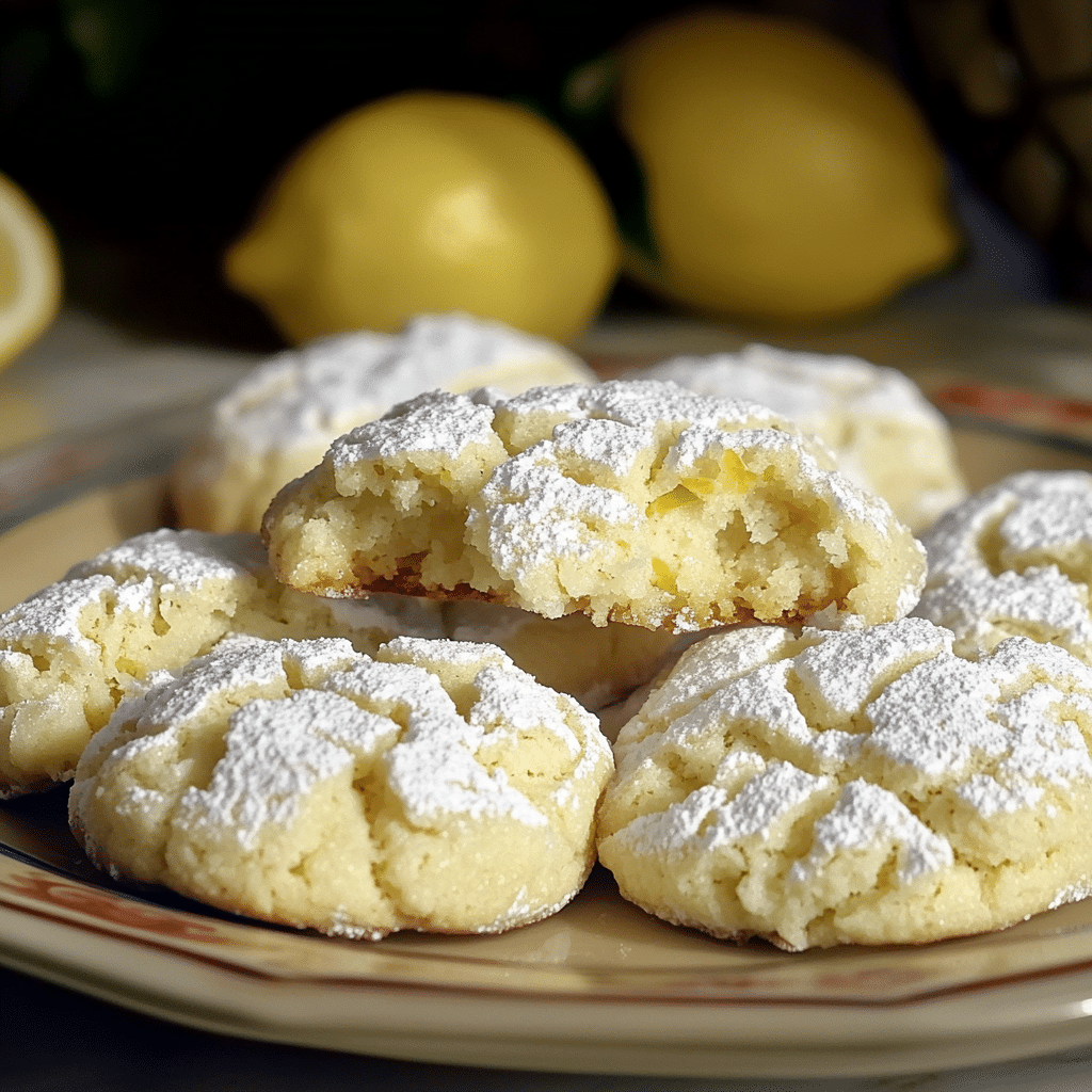 Lemon crinkle cookies dusted with powdered sugar