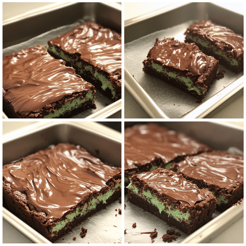 collage showing steps to make mint chocolate brownies