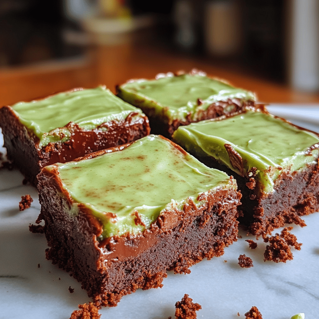 mint chocolate brownies with green layer and chocolate topping