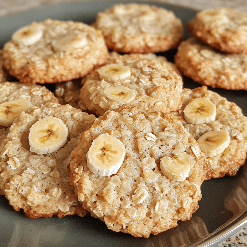 Banana oatmeal cookies with oats on a plate