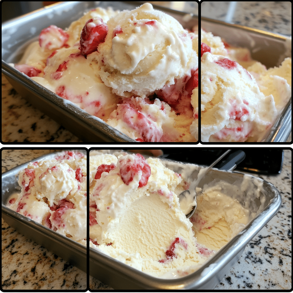 step collage showing how to make cottage cheese ice cream