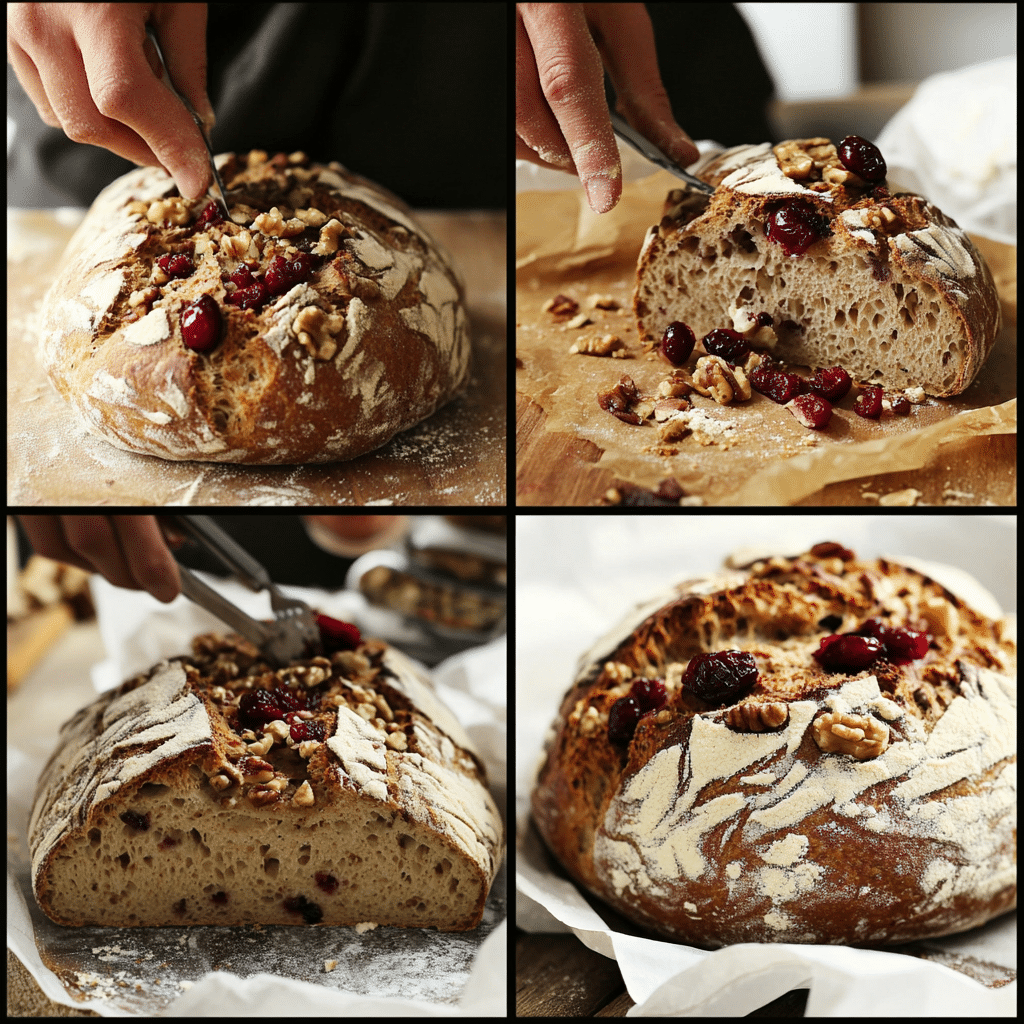 Step-by-step collage for Cranberry Walnut Sourdough