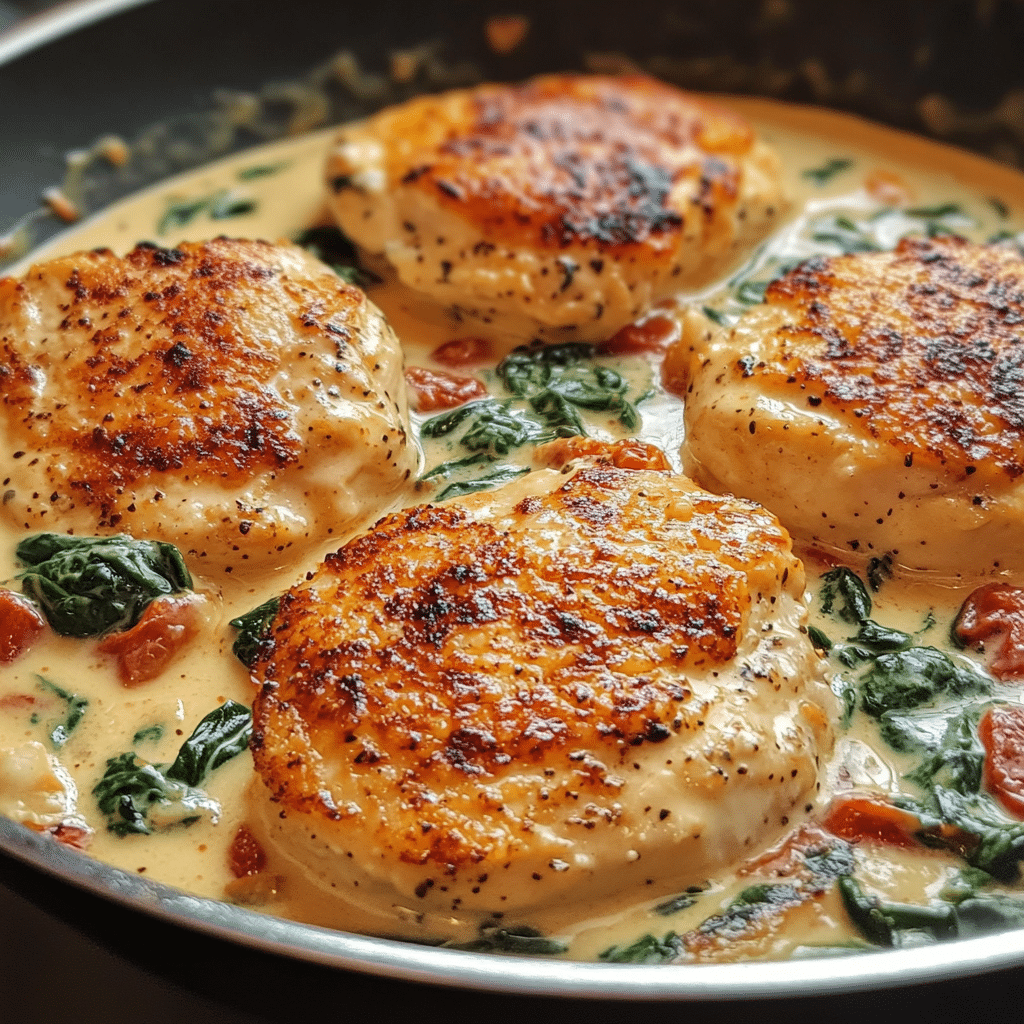 Marry me chicken with chicken cutlets in creamy sun-dried tomato sauce in a skillet