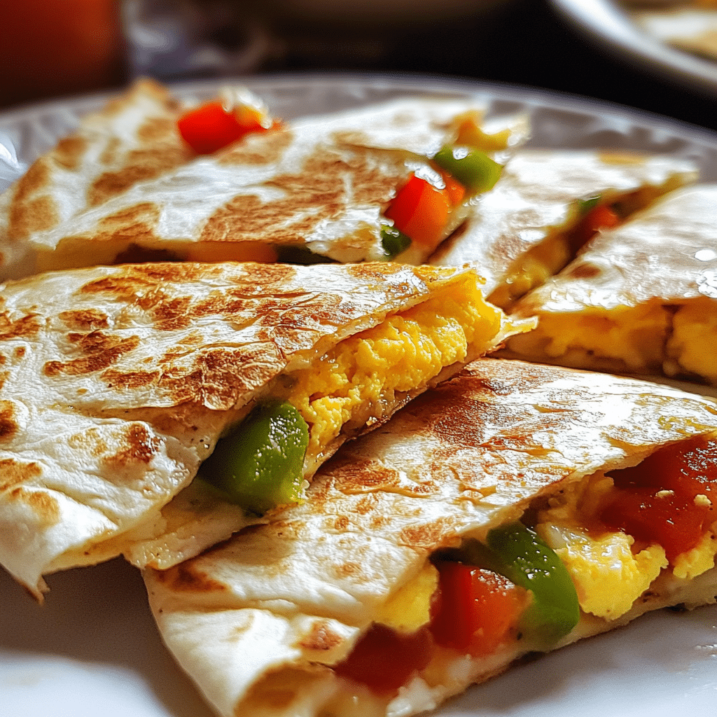 Breakfast quesadilla wedges with salsa on a plate