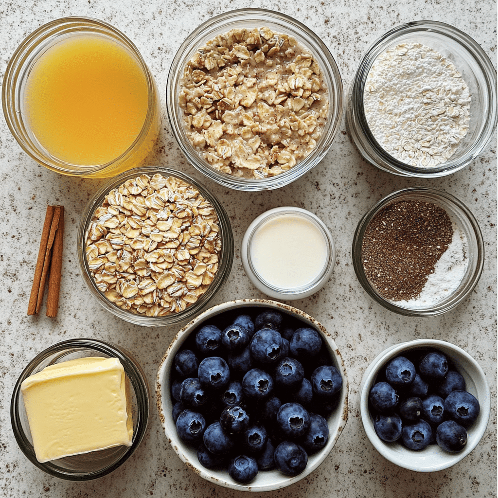 Blueberry baked oatmeal squares on a plate