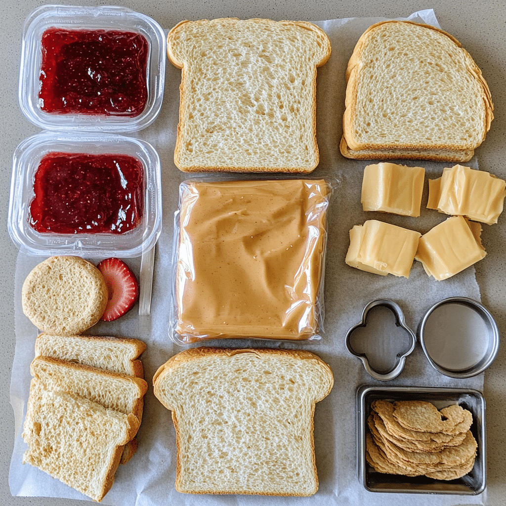 Sandwich bread, peanut butter, jam, and a cutter for homemade uncrustables