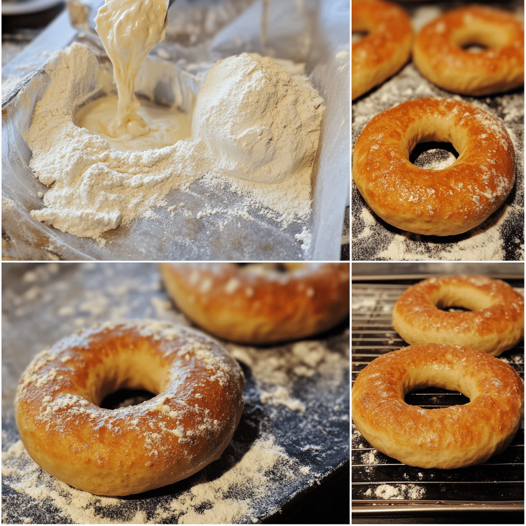 step by step collage showing how to make greek yogurt protein bagels