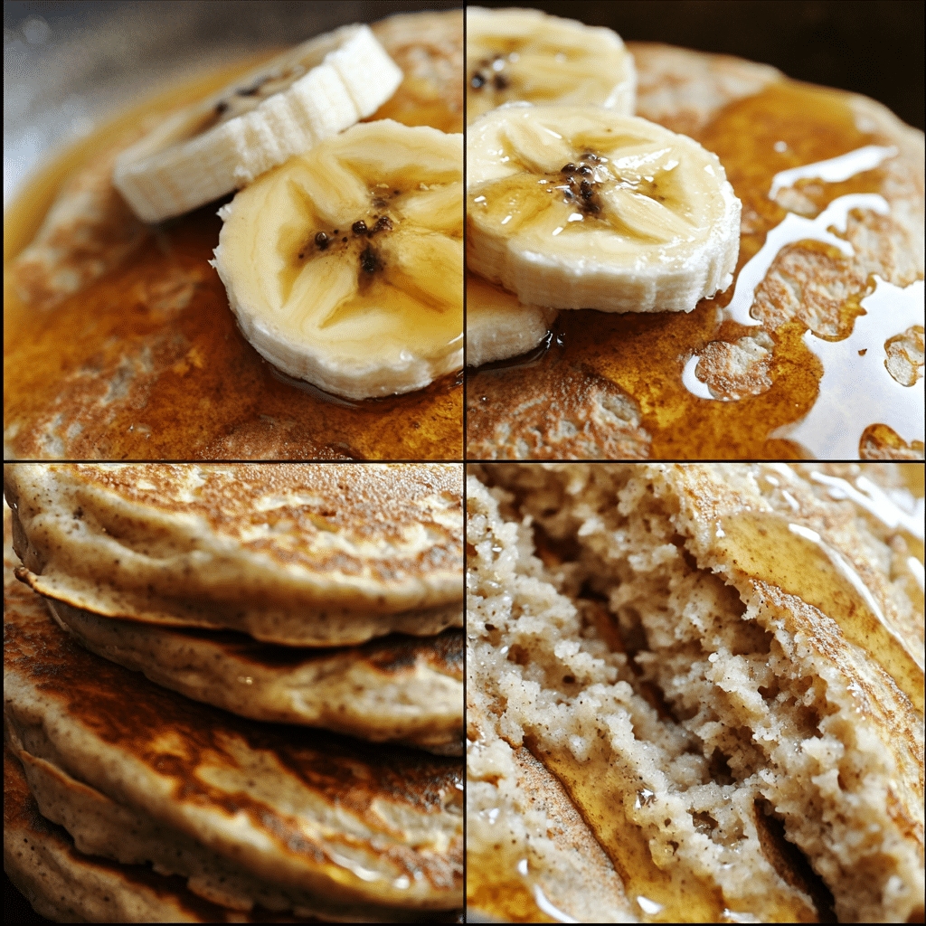 step collage showing how to make protein pancakes