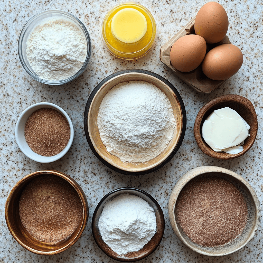 Ingredients for snickerdoodles including cream of tartar and cinnamon sugar