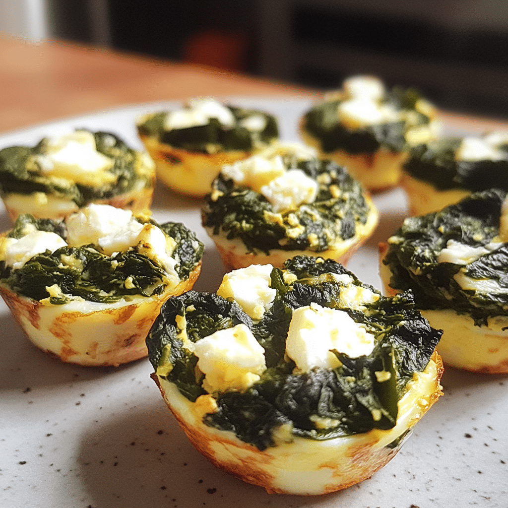 Spinach feta egg bites on a plate