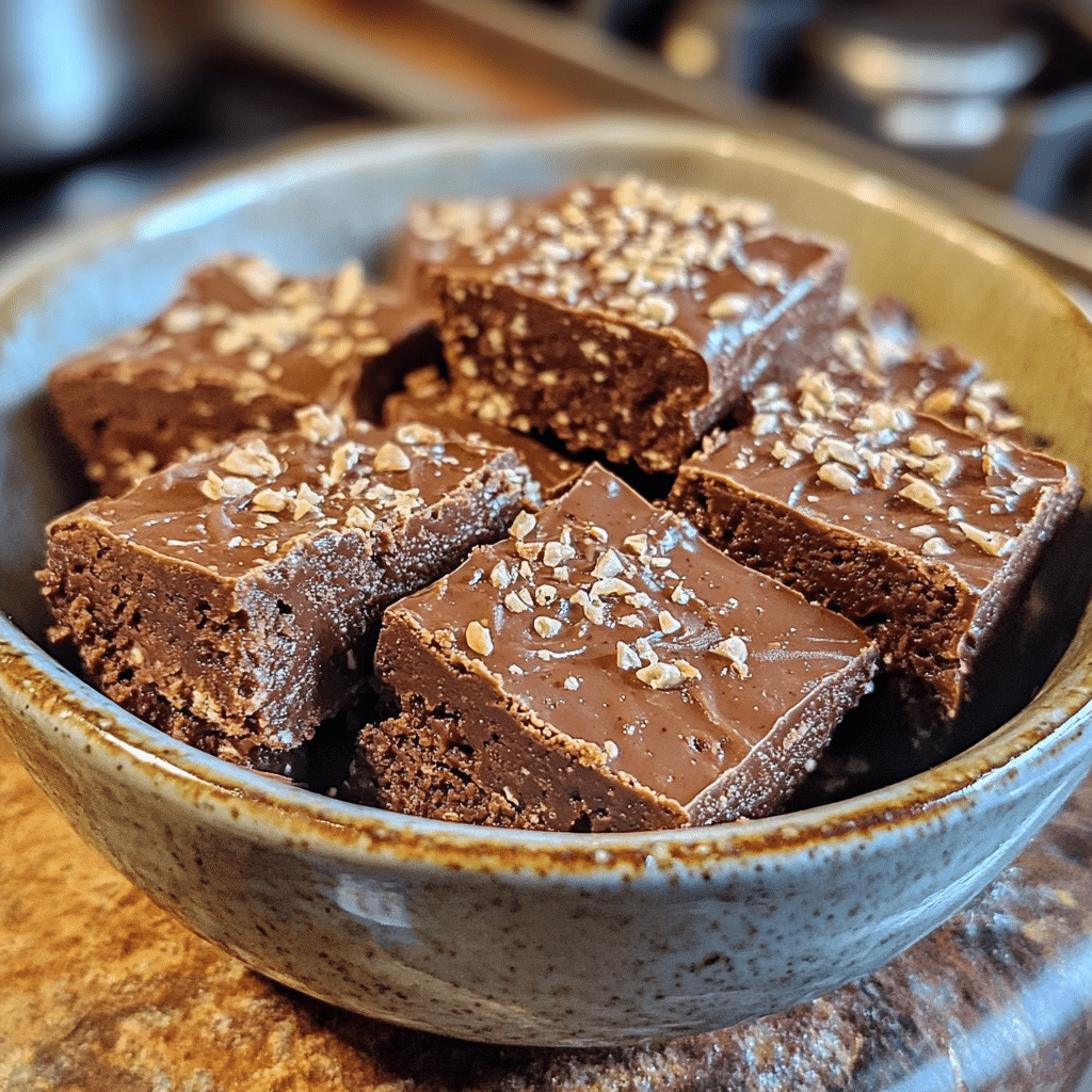 Homemade billionaire bars in a serving dish in a bright kitchen