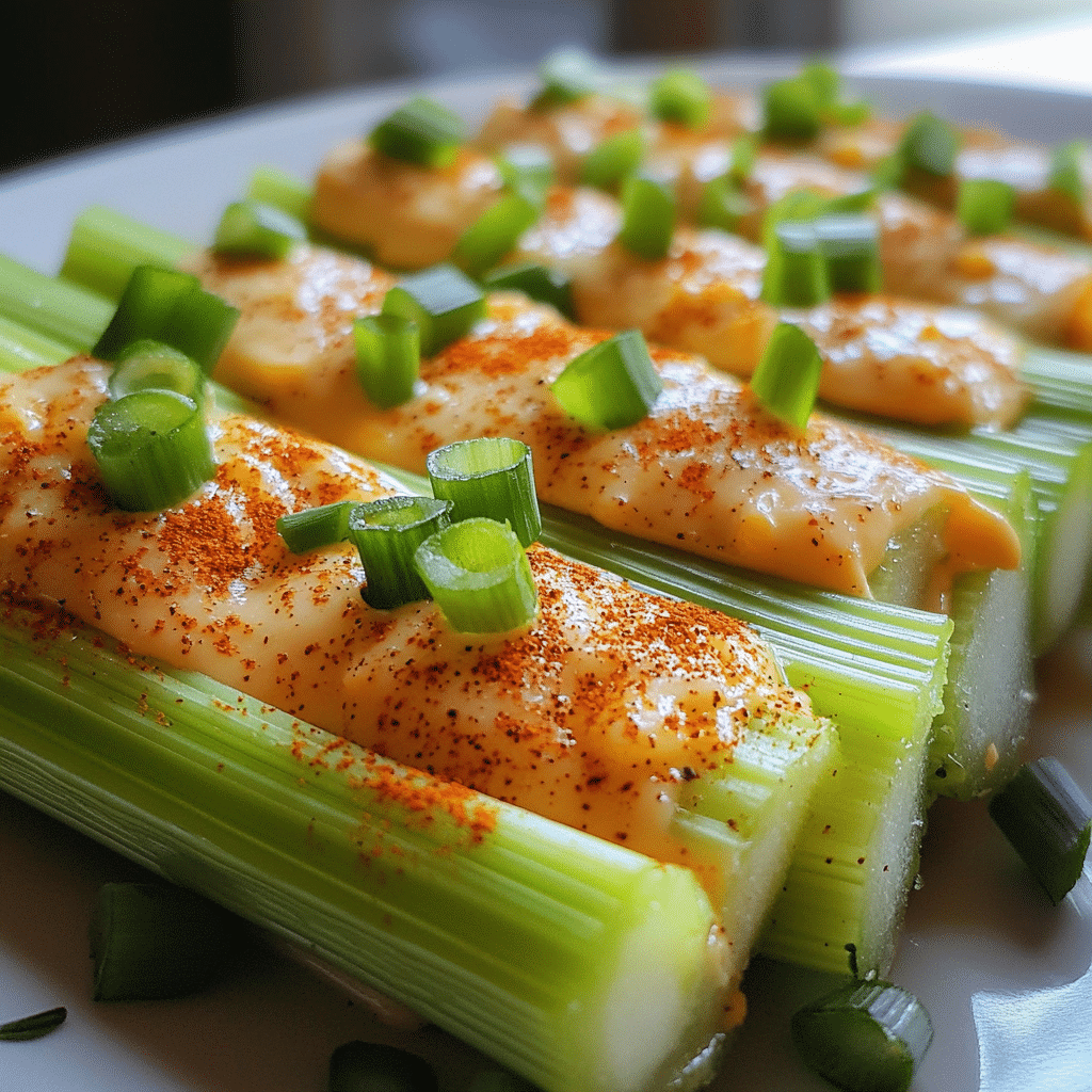 Celery sticks filled with creamy cheddar ranch filling topped with green onions