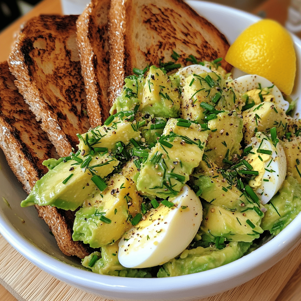 Bowl of avocado egg salad with herbs and black pepper