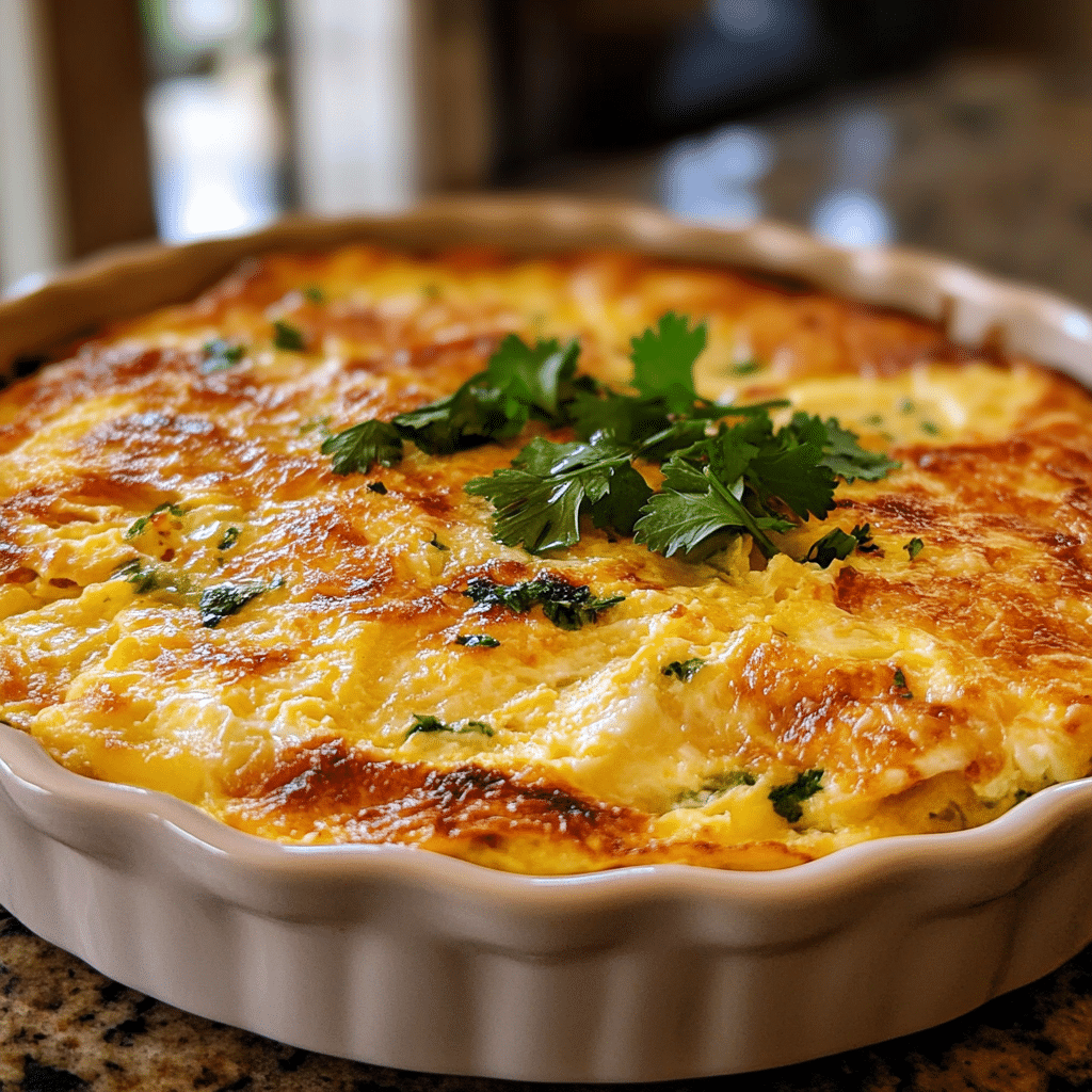 Homemade easy tortilla egg bake in a serving dish in a bright kitchen