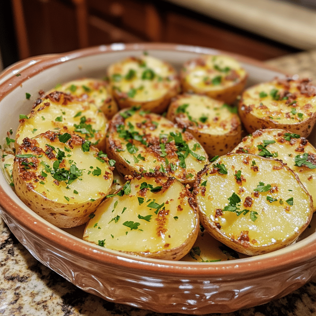 Homemade healthy vegan deviled potatoes in a serving dish in a bright kitchen