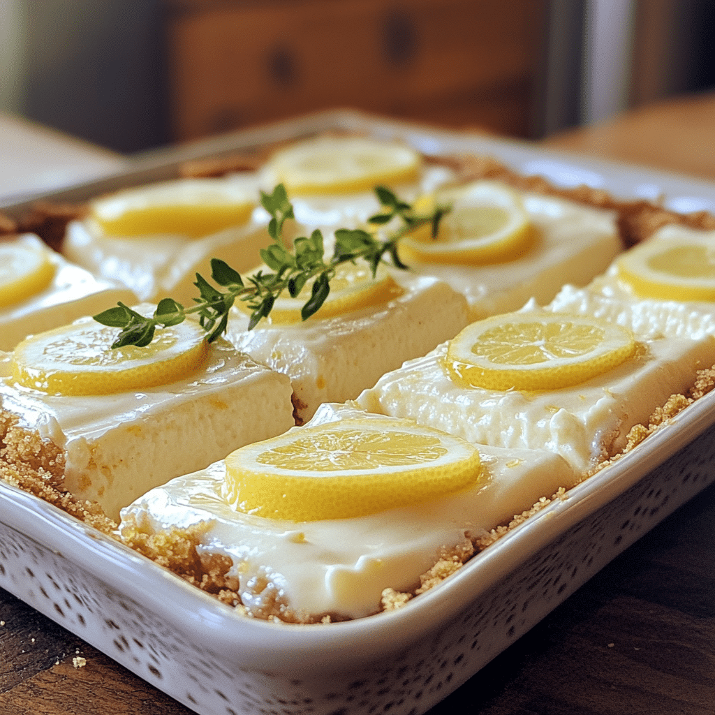 Homemade irresistible no bake lemon cheesecake bars in a serving dish in a bright kitchen