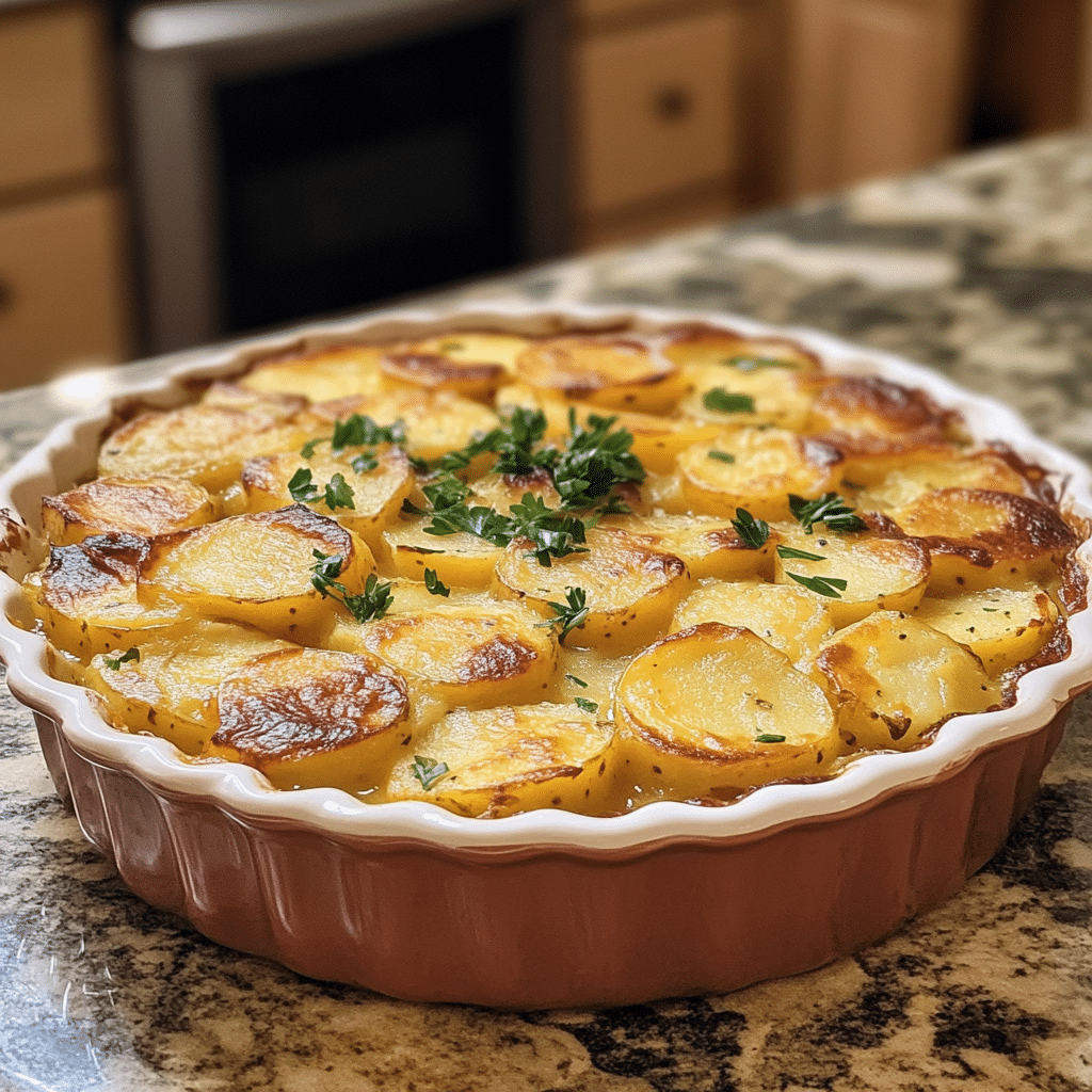 Homemade mississippi mud potatoes recipe in a serving dish in a bright kitchen
