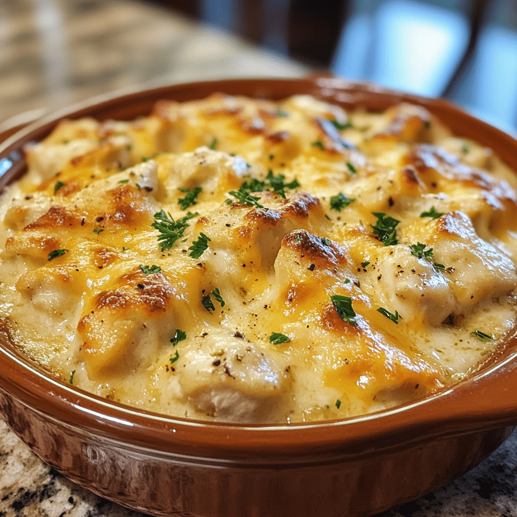 Homemade neiman marcus chicken casserole – creamy, cheesy, crowd-pleasing classic in a serving dish in a bright kitchen