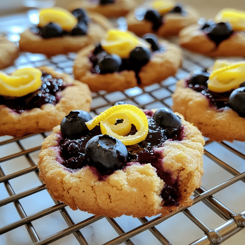 Homemade lemon blueberry cookies on a cooling rack