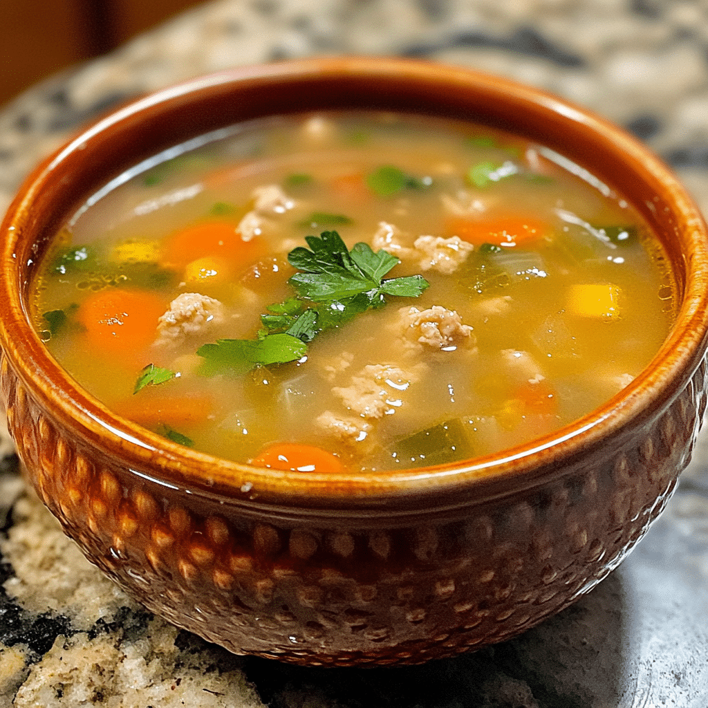 Homemade the best italian wedding soup you'll ever eat in a serving dish in a bright kitchen