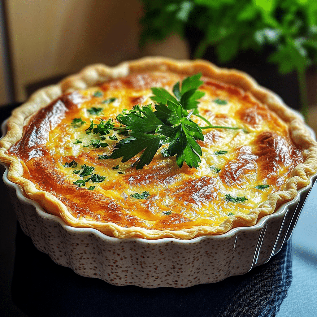 Homemade what to serve with quiche in a serving dish in a bright kitchen