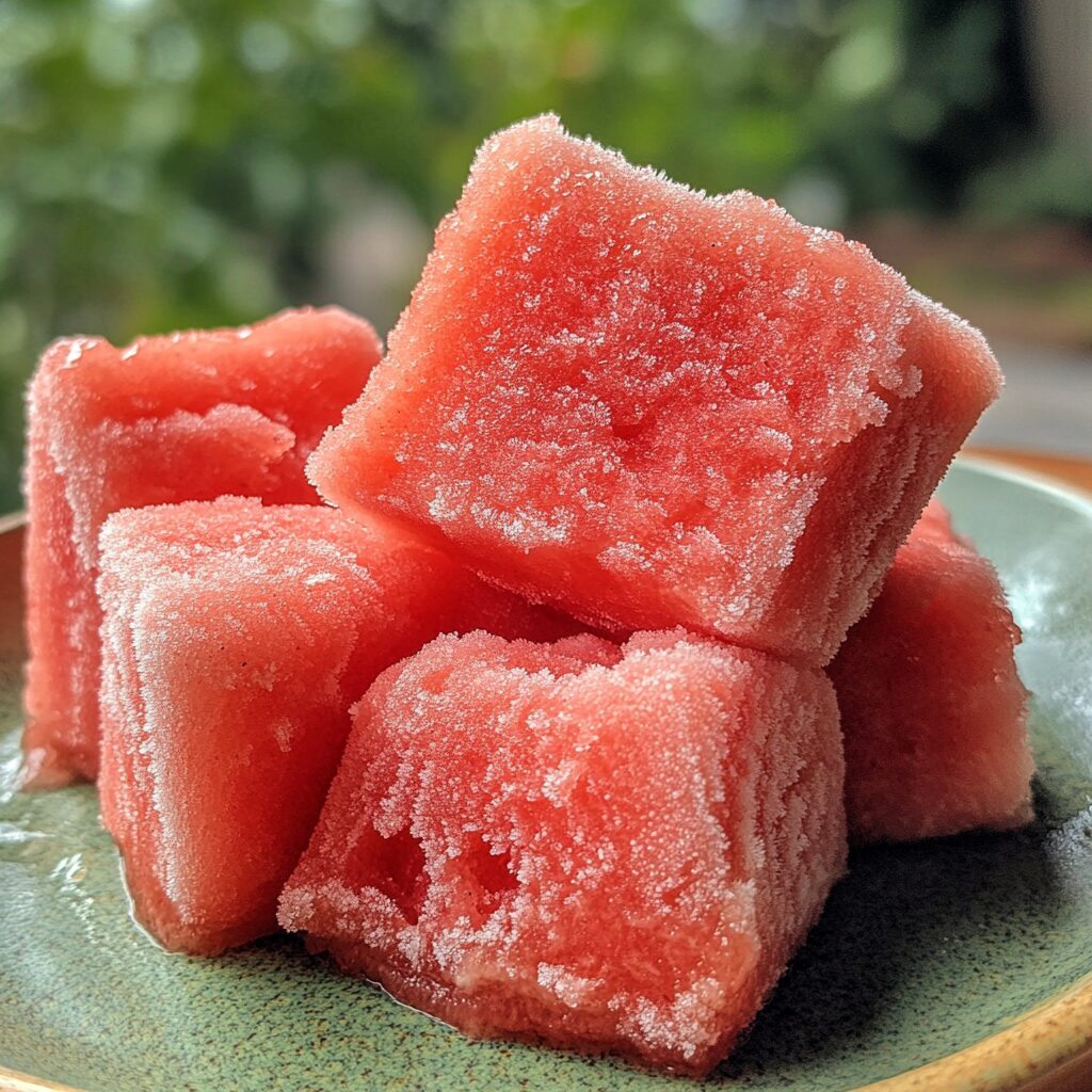 13 Simple, Refreshing Frozen Watermelon Desserts presented in natural light with a homemade look