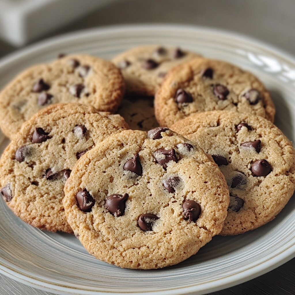 Bakery Style Chocolate Chip Cookies presented in natural light with a homemade look