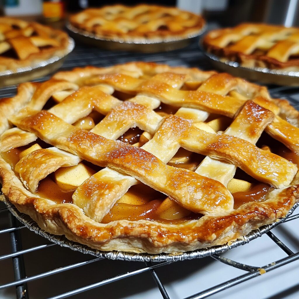 Golden homemade apple pie with lattice crust and spiced apple filling