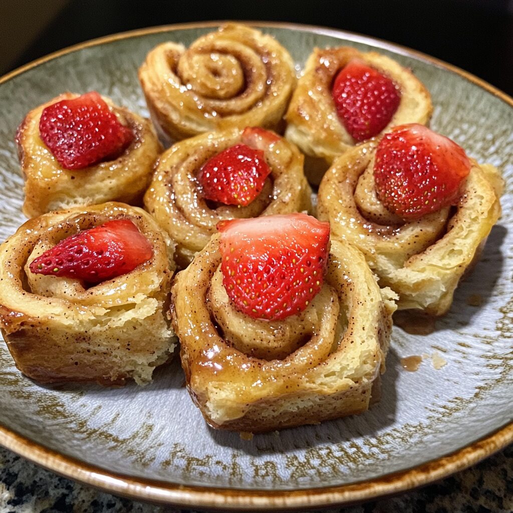 Best Strawberry Cinnamon Rolls presented in natural light with a homemade look