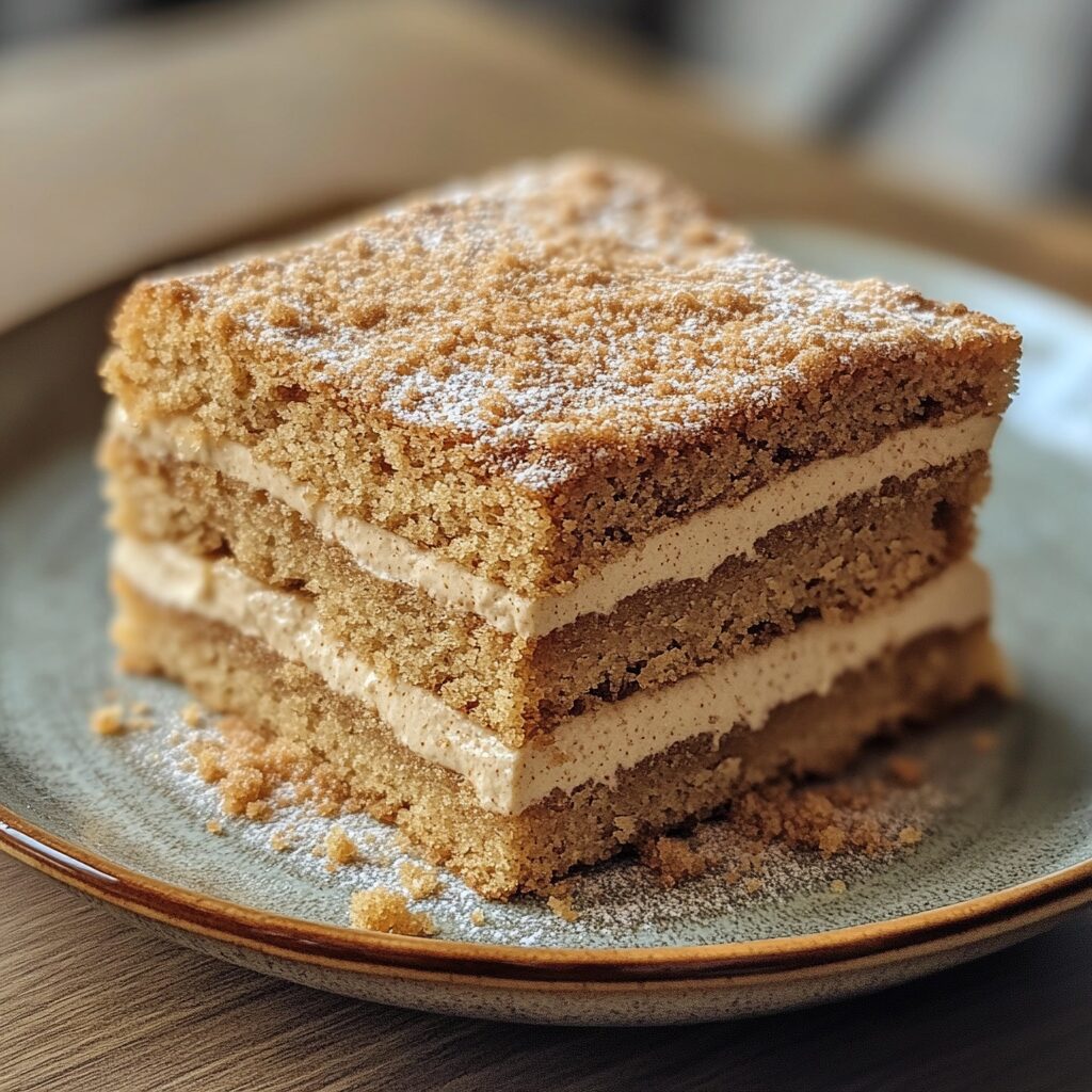 Biscoff Cake presented in natural light with a homemade look