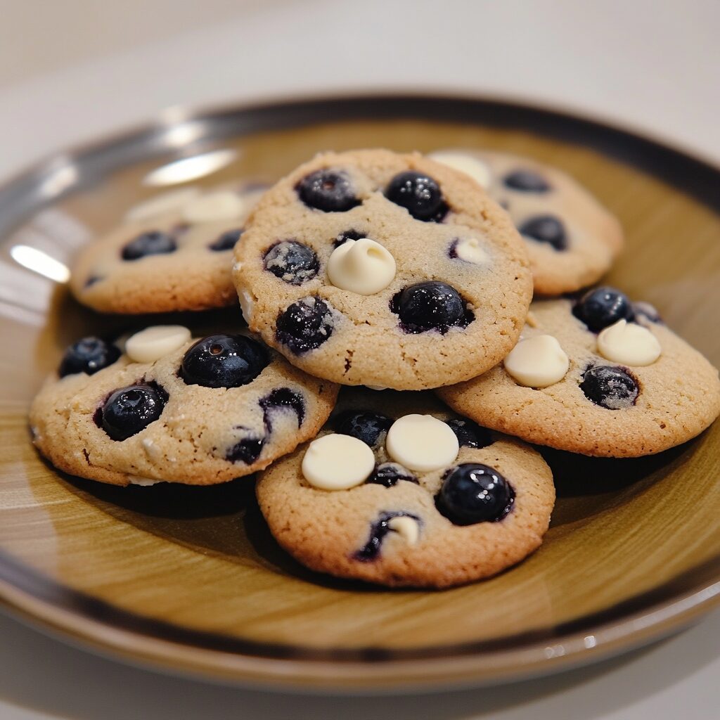 Blueberry White Chocolate Chip Cookies presented in natural light with a homemade look