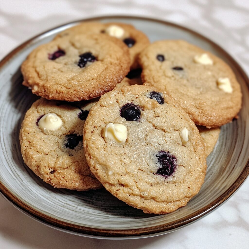 Blueberry White Chocolate Chip Cookies presented in natural light with a homemade look