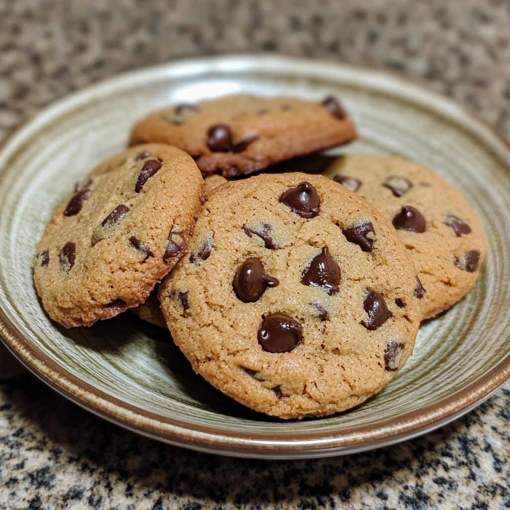 Chewy Chocolate Chip Cookies Soft, Thick & Delicious presented in natural light with a homemade look