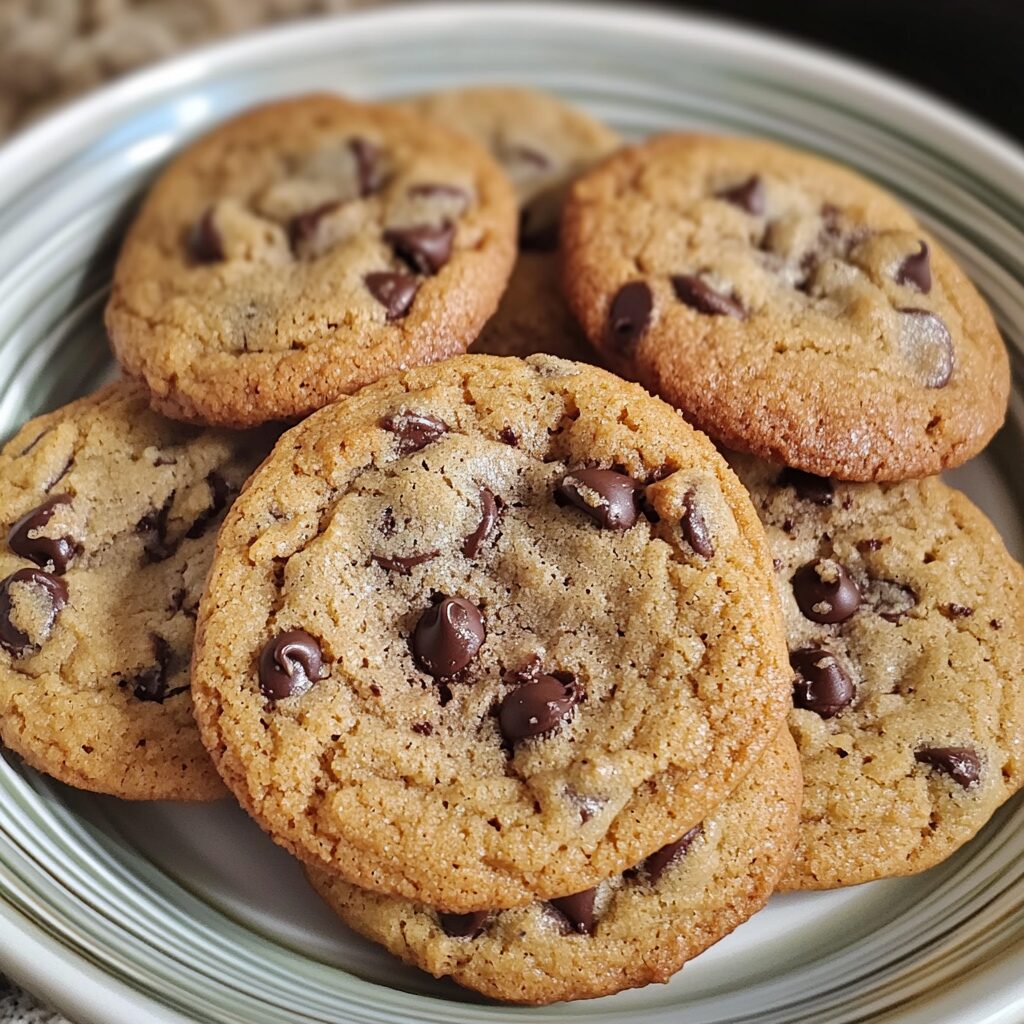 Chewy Chocolate Chip Cookies Soft, Thick & Delicious presented in natural light with a homemade look