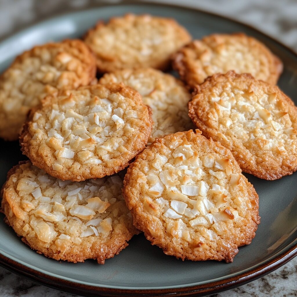 Chewy Coconut Cookies presented in natural light with a homemade look