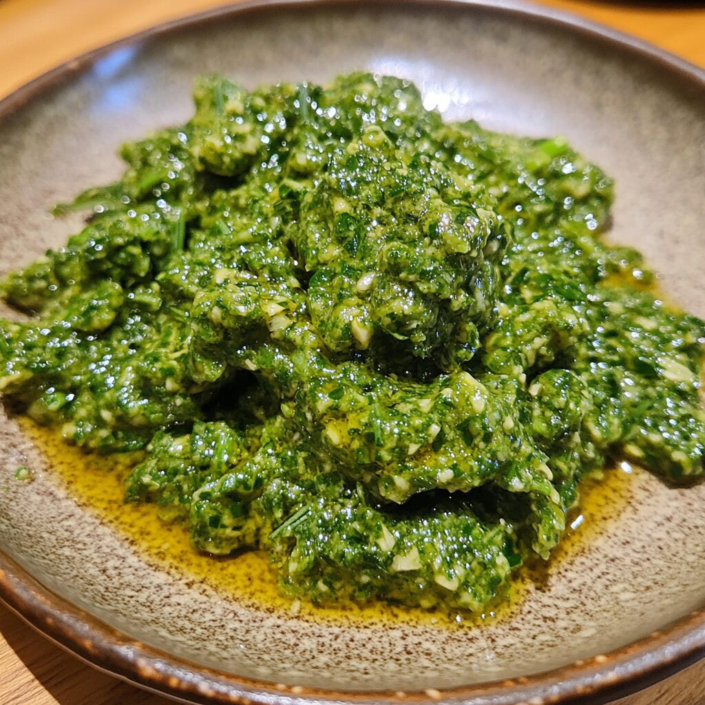 Chive Pesto presented in natural light with a homemade look