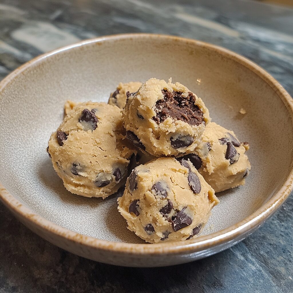 Chocolate Chip Cookie Dough Truffles presented in natural light with a homemade look
