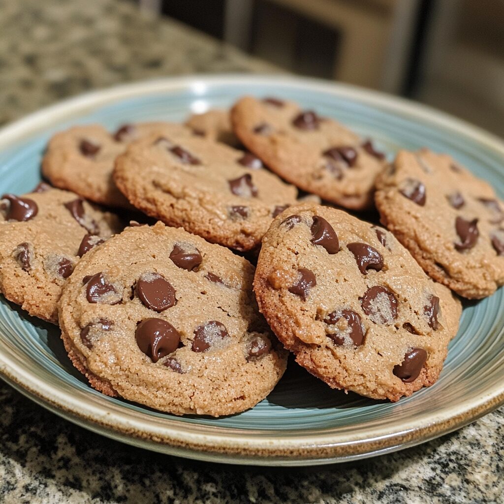 Chocolate Chip Cookies Made with Pudding presented in natural light with a homemade look