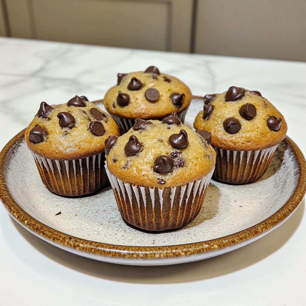 Chocolate chip muffins presented in natural light with a homemade look