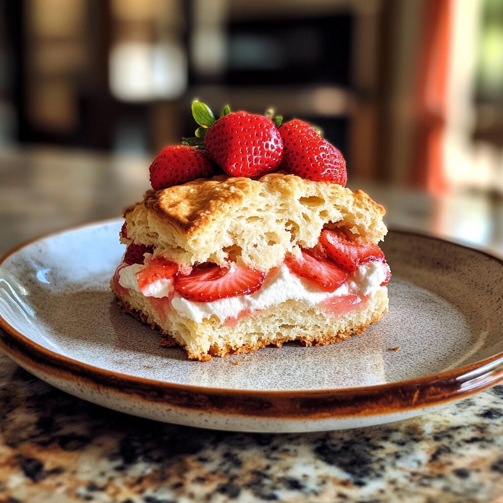 Classic Drop Biscuit Strawberry Shortcake presented in natural light with a homemade look