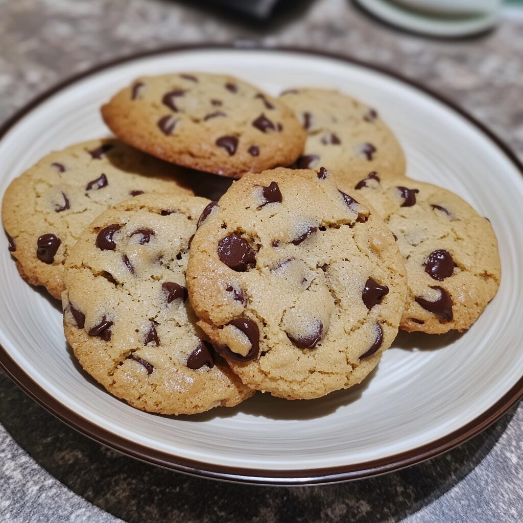 Crispy Chewy Chocolate Chip Cookies presented in natural light with a homemade look