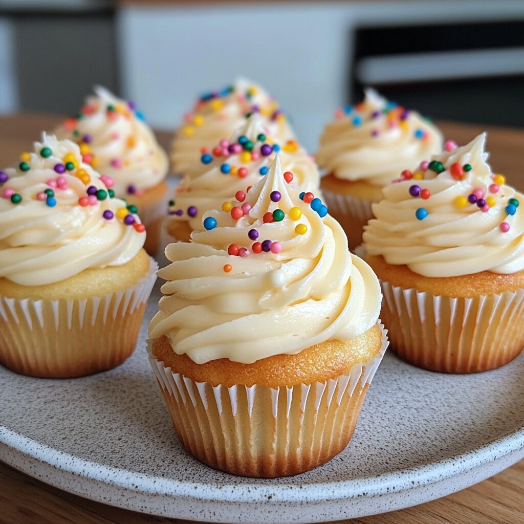 Delicious Classic Vanilla Birthday Cupcakes Homemade Cupcakes Recipe presented in natural light with a homemade look