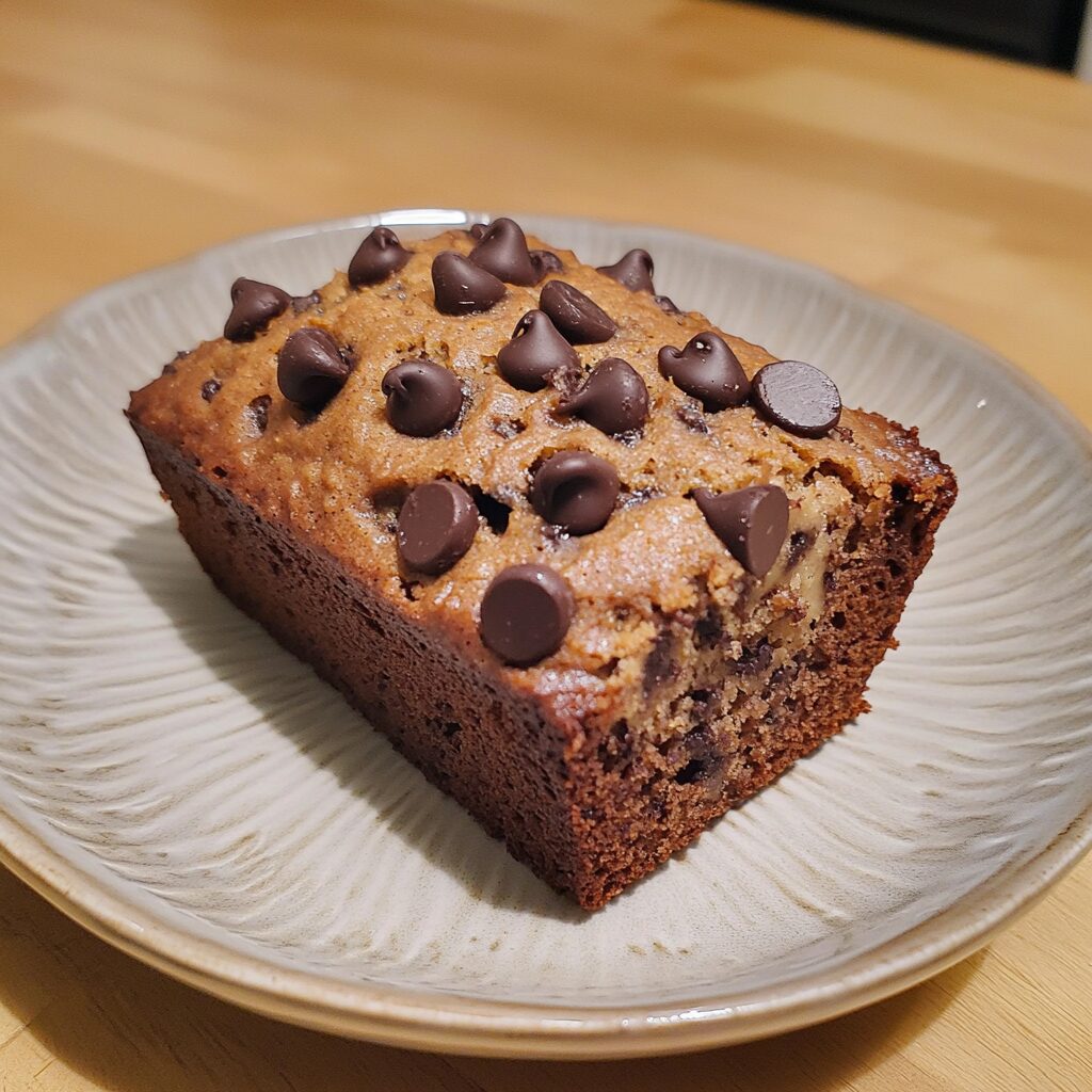 EASY CHOCOLATE CHIP BANANA BREAD presented in natural light with a homemade look
