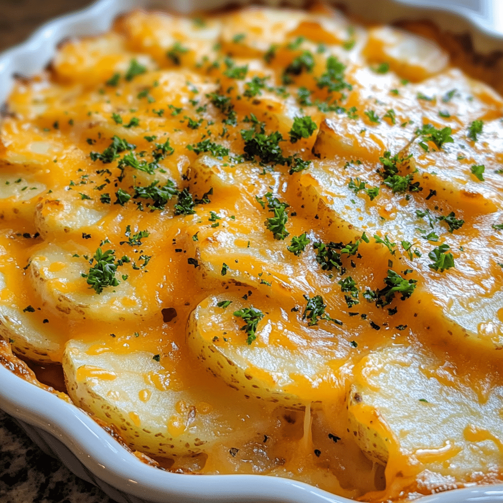 Homemade easy cheesy ranch potatoes – a comforting dinner idea on a budget in a serving dish in a bright kitchen