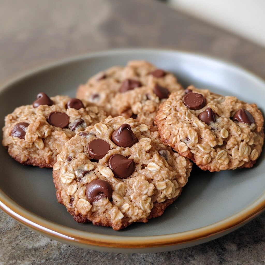 Easy & Healthy Oatmeal Chocolate Chip Cookies Recipe presented in natural light with a homemade look