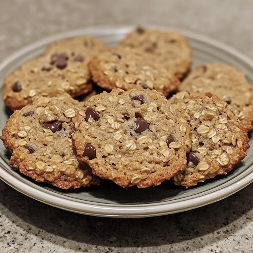 Easy & Healthy Oatmeal Chocolate Chip Cookies Recipe presented in natural light with a homemade look